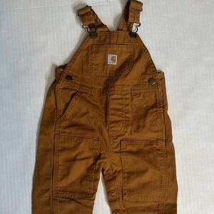 Carhartt Kids Tan/Brown canvas  Overalls size 6 months  Multiple Pockets